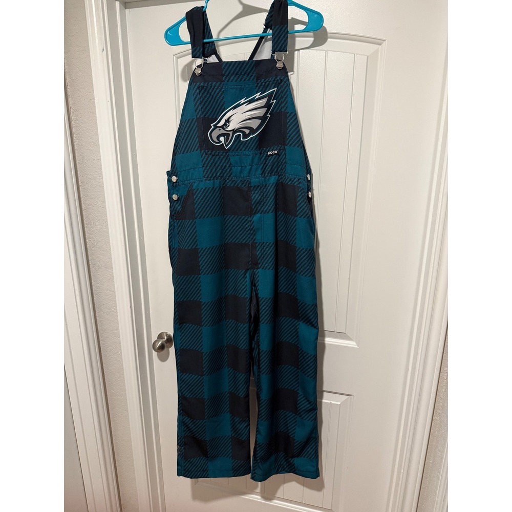 Philadelphia Eagles NFL FOCO Plaid Overalls Mens Large Green Black Game Day Bibs